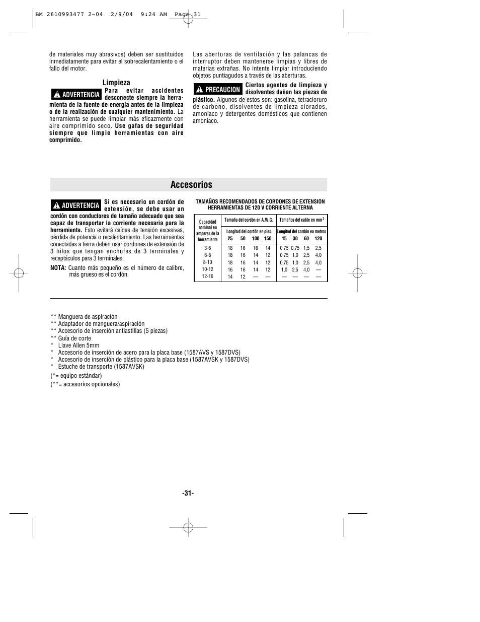 Accesorios | Bosch 1587DVS User Manual | Page 31 / 32
