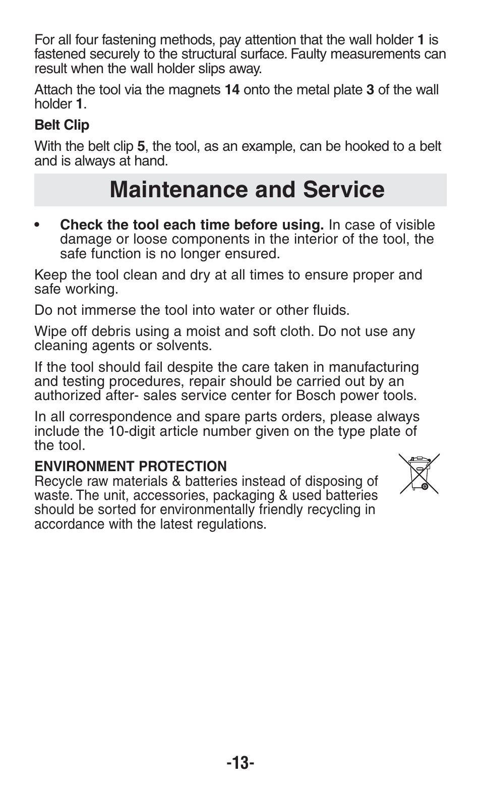 Maintenance and service | Bosch GPLL5 User Manual | Page 13 / 36