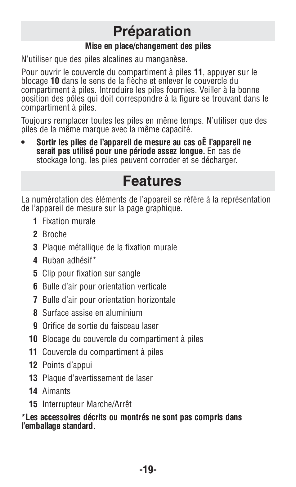 Features préparation | Bosch GPLL5 User Manual | Page 19 / 36