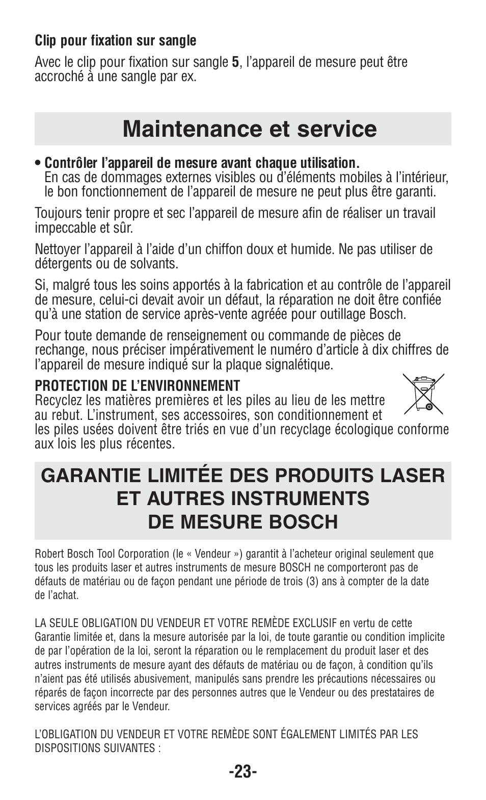 Maintenance et service | Bosch GPLL5 User Manual | Page 23 / 36