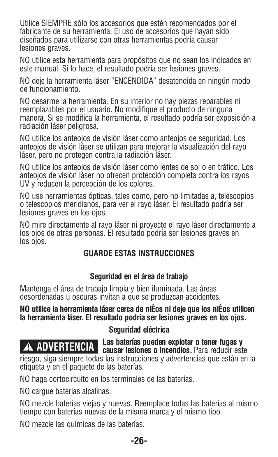 Advertencia | Bosch GPLL5 User Manual | Page 26 / 36