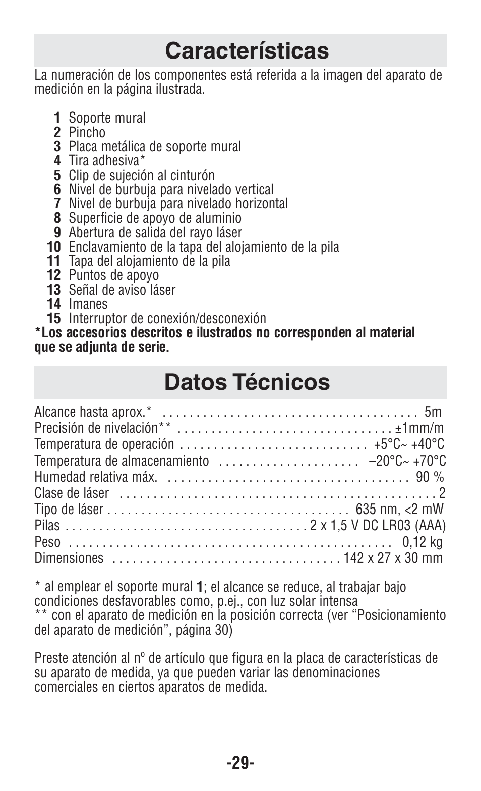 Datos técnicos características | Bosch GPLL5 User Manual | Page 29 / 36