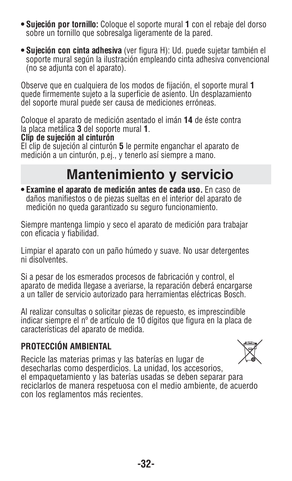 Mantenimiento y servicio | Bosch GPLL5 User Manual | Page 32 / 36