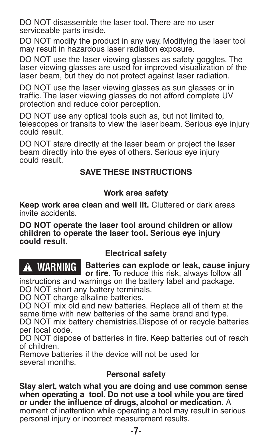 Warning | Bosch GPLL5 User Manual | Page 7 / 36