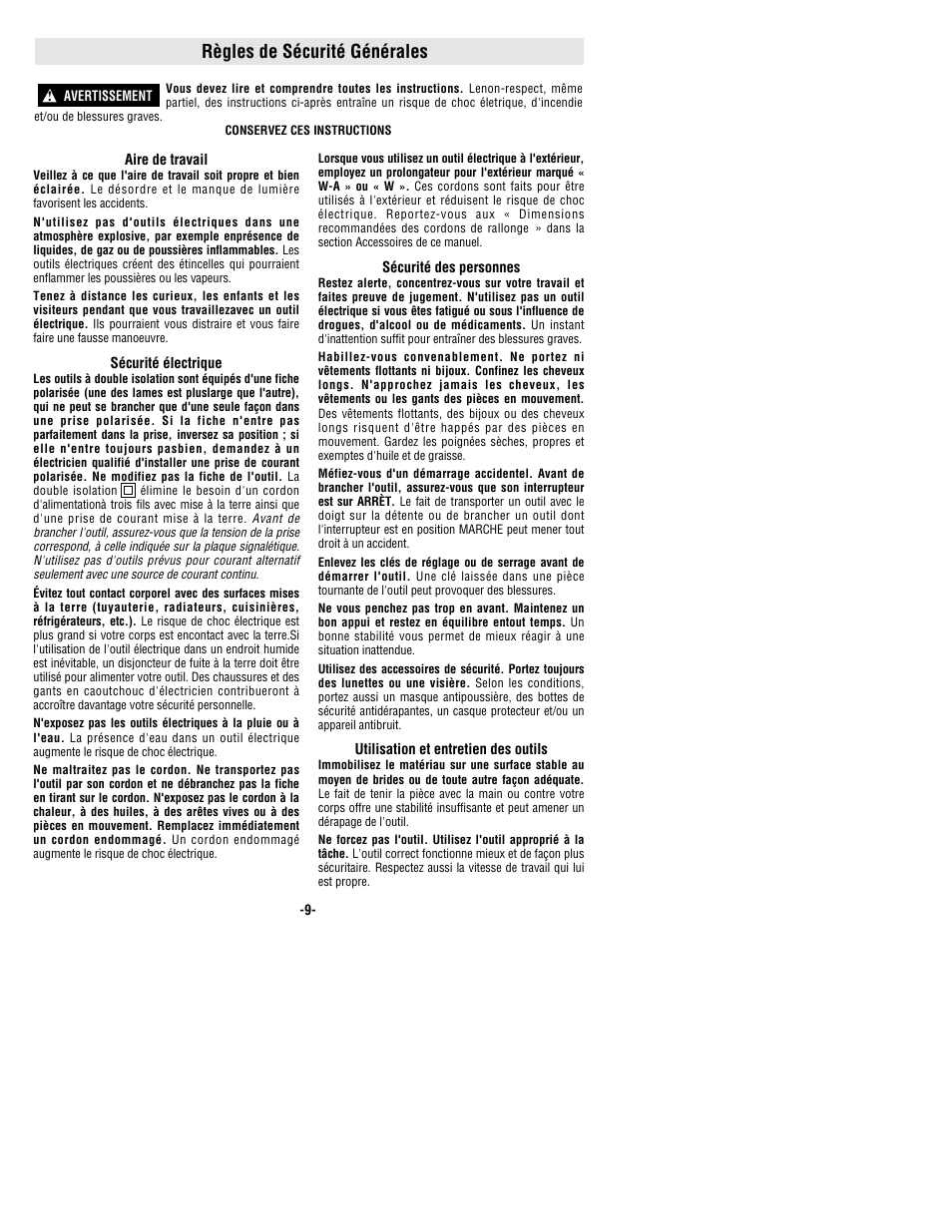 Règles de sécurité générales | Bosch 1293d User Manual | Page 9 / 24