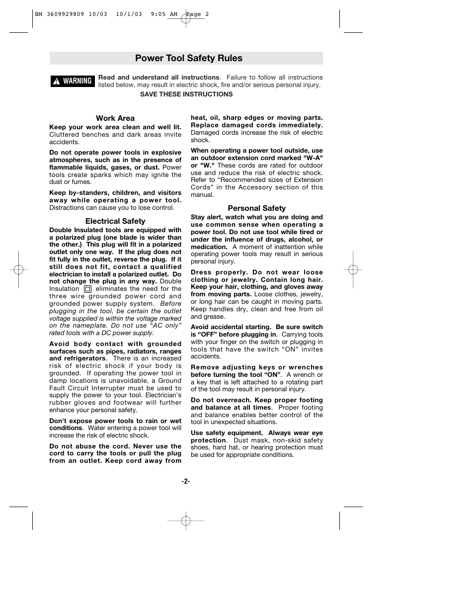Power tool safety rules | Bosch 1500C User Manual | Page 2 / 28