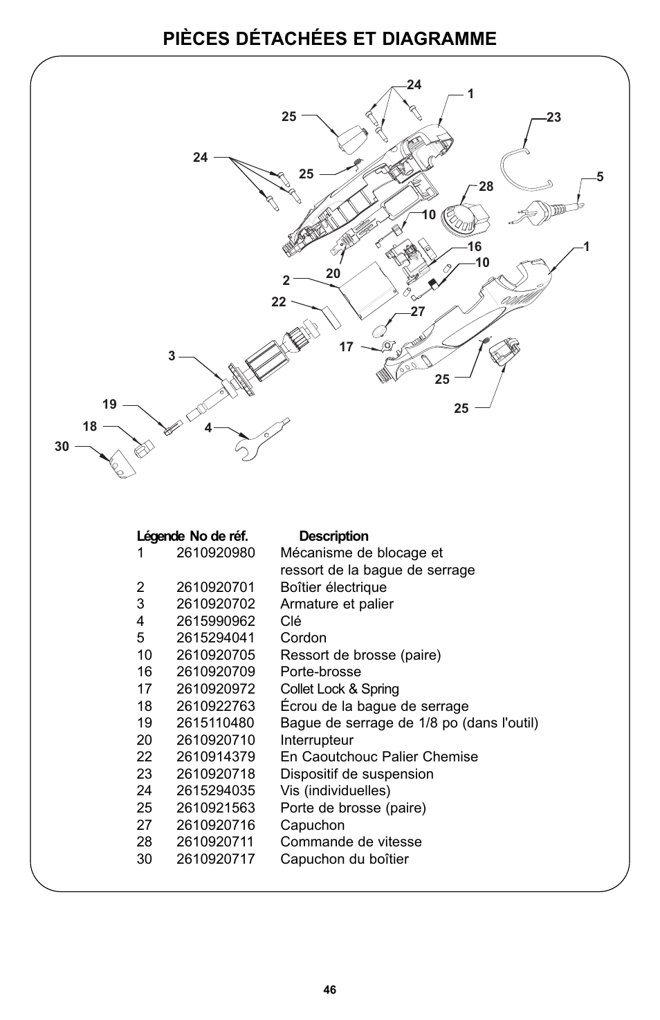 Pièces détachées et diagramme | Bosch 400 Series XPR User Manual | Page 46 / 72