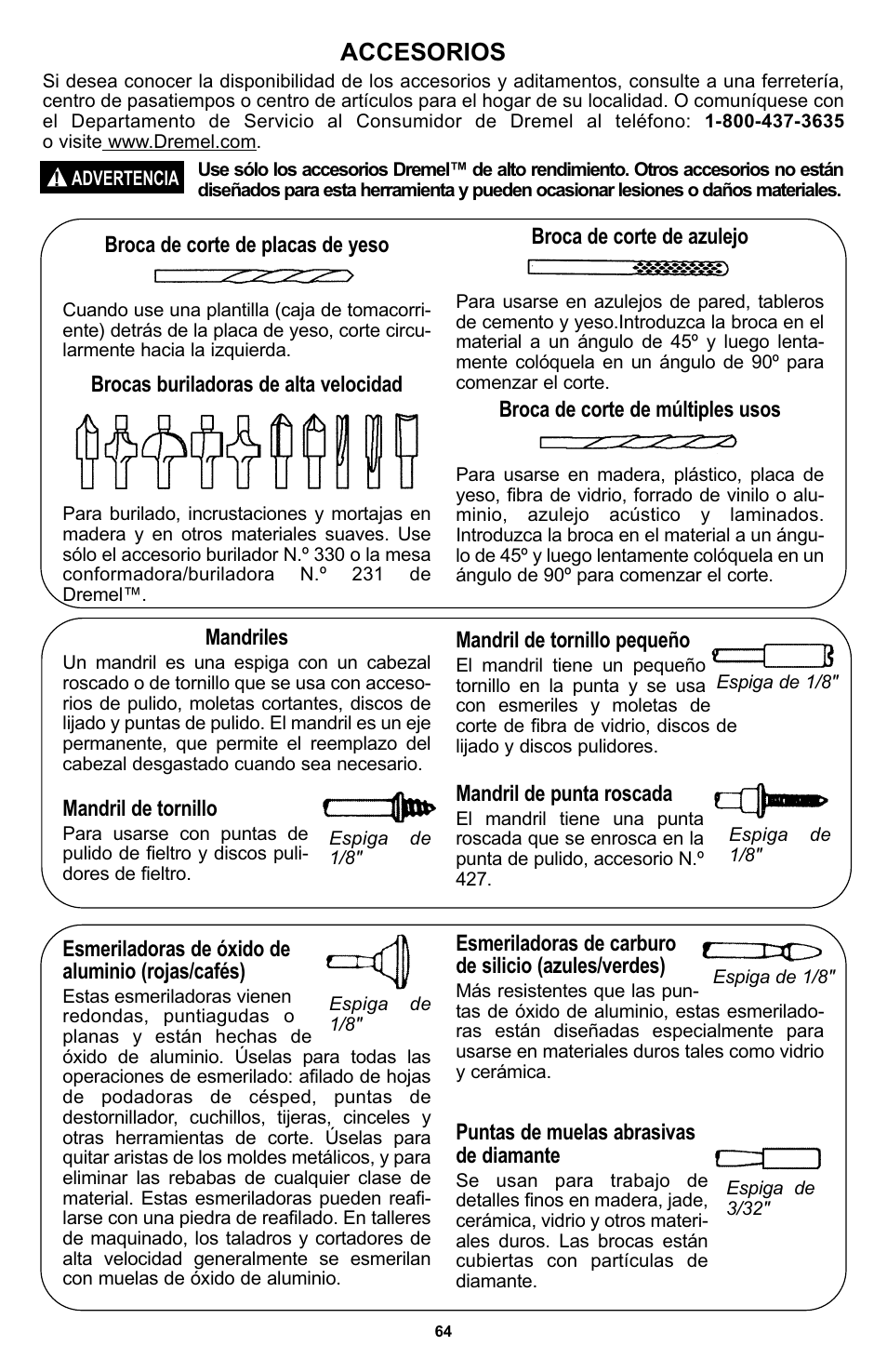 Accesorios | Bosch 400 Series XPR User Manual | Page 64 / 72