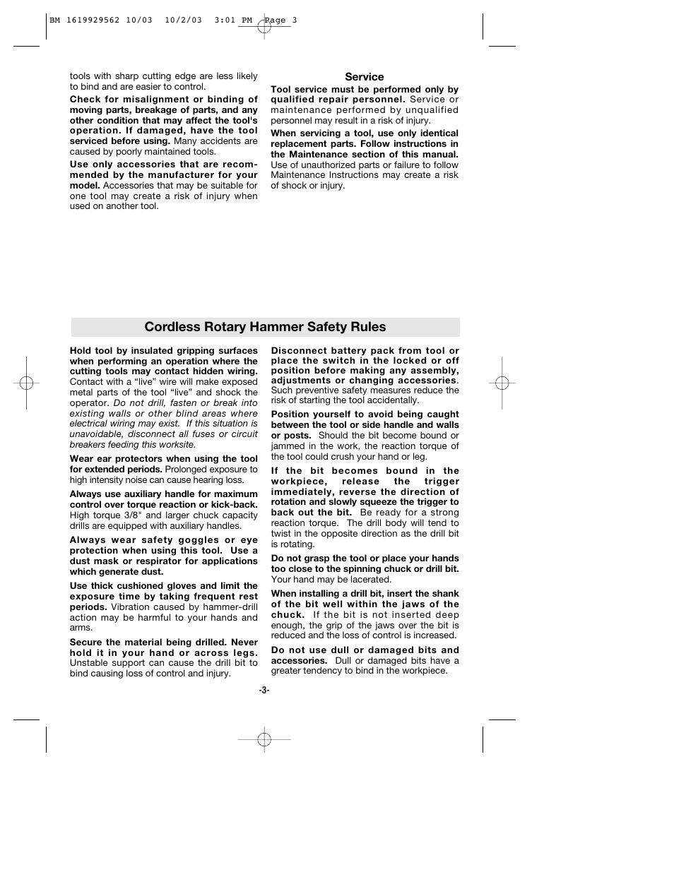 Cordless rotary hammer safety rules | Bosch 11524 User Manual | Page 3 / 40