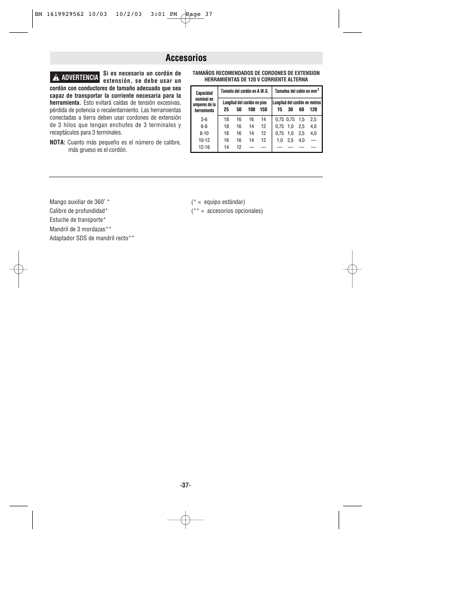 Accesorios, Advertencia | Bosch 11524 User Manual | Page 37 / 40