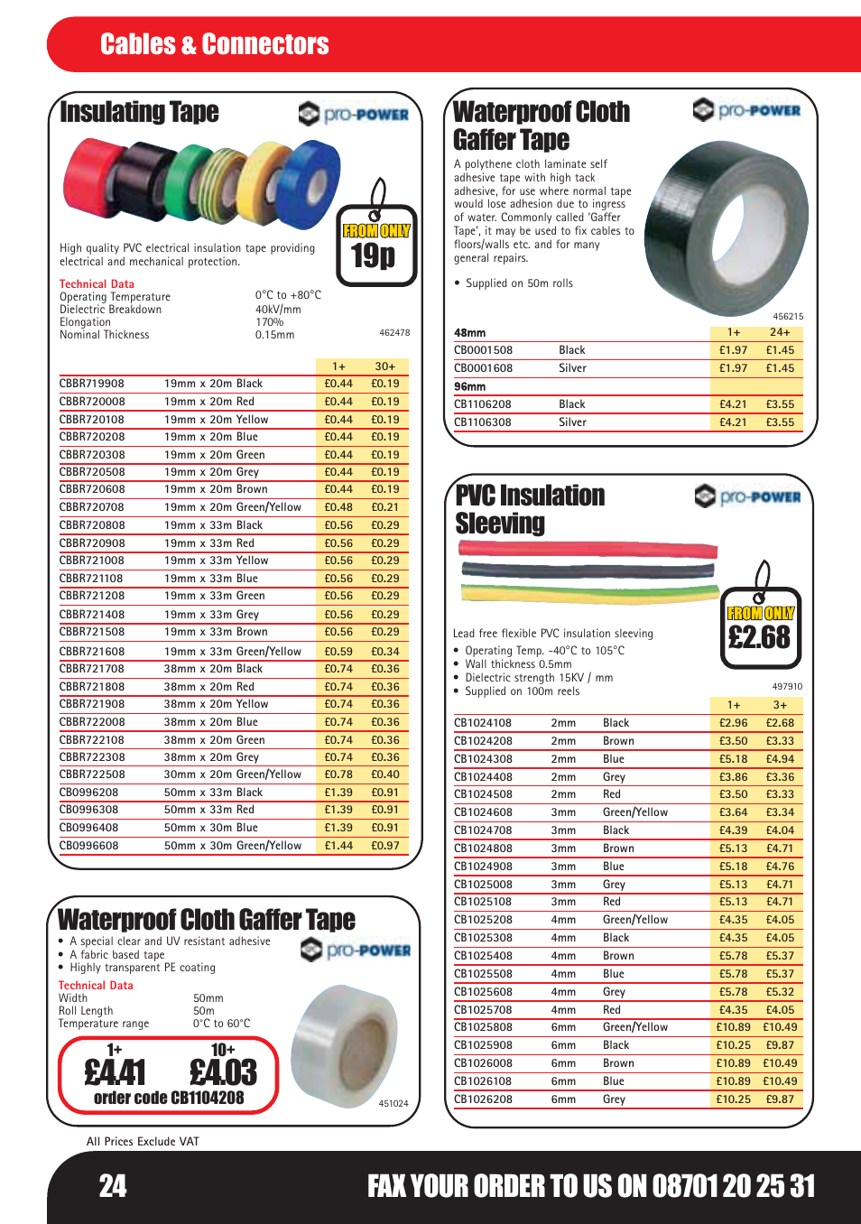 Insulating tape, Waterproof cloth gaffer tape, Pvc insulation sleeving | Cables & connectors | Bosch LHM0610 User Manual | Page 24 / 148