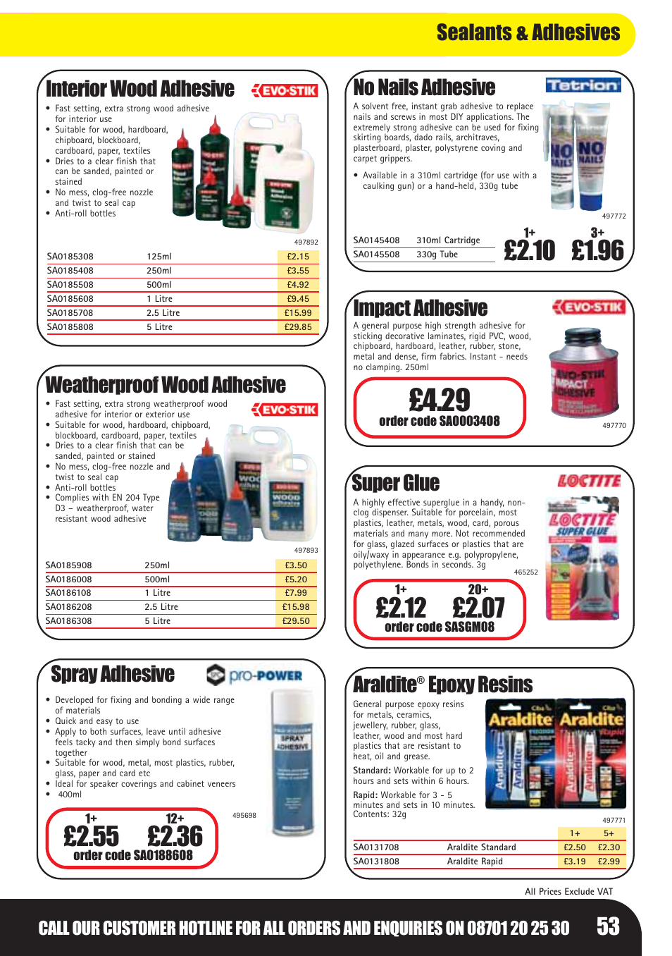 Interior wood adhesive, Spray adhesive, No nails adhesive | Impact adhesive, Weatherproof wood adhesive, Super glue, Araldite, Epoxy resins, Sealants & adhesives | Bosch LHM0610 User Manual | Page 53 / 148