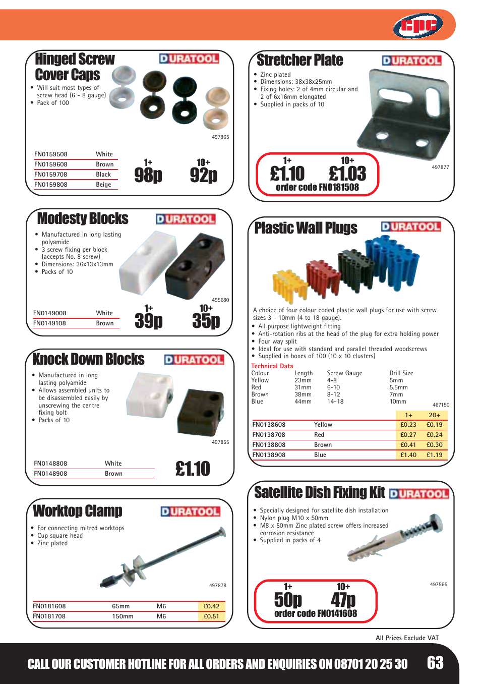 98p 92p, 50p 47p, Hinged screw cover caps | Knock down blocks, Worktop clamp, Stretcher plate, Plastic wall plugs, Satellite dish fixing kit, Modesty blocks | Bosch LHM0610 User Manual | Page 63 / 148