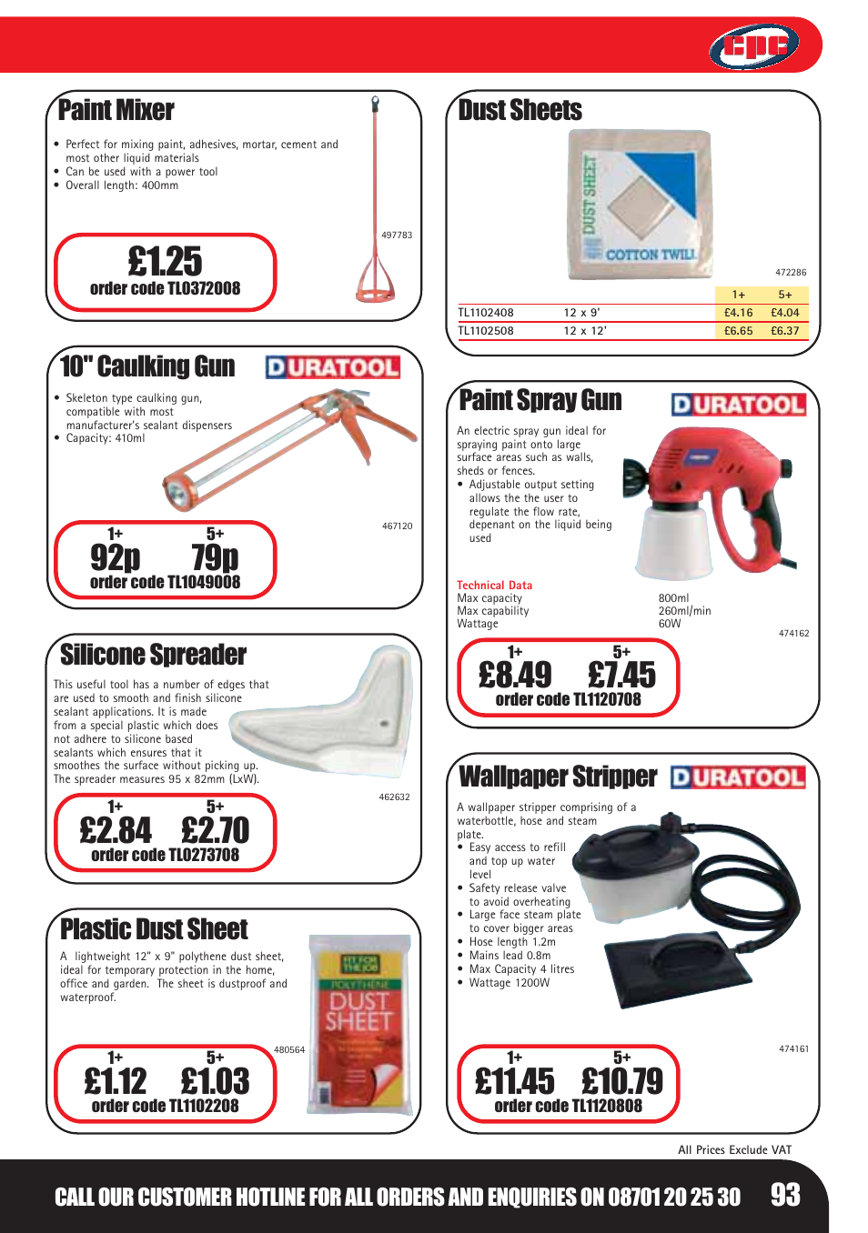 92p 79p, Paint mixer, Silicone spreader | Plastic dust sheet, Dust sheets, Paint spray gun, Wallpaper stripper, 10" caulking gun | Bosch LHM0610 User Manual | Page 93 / 148