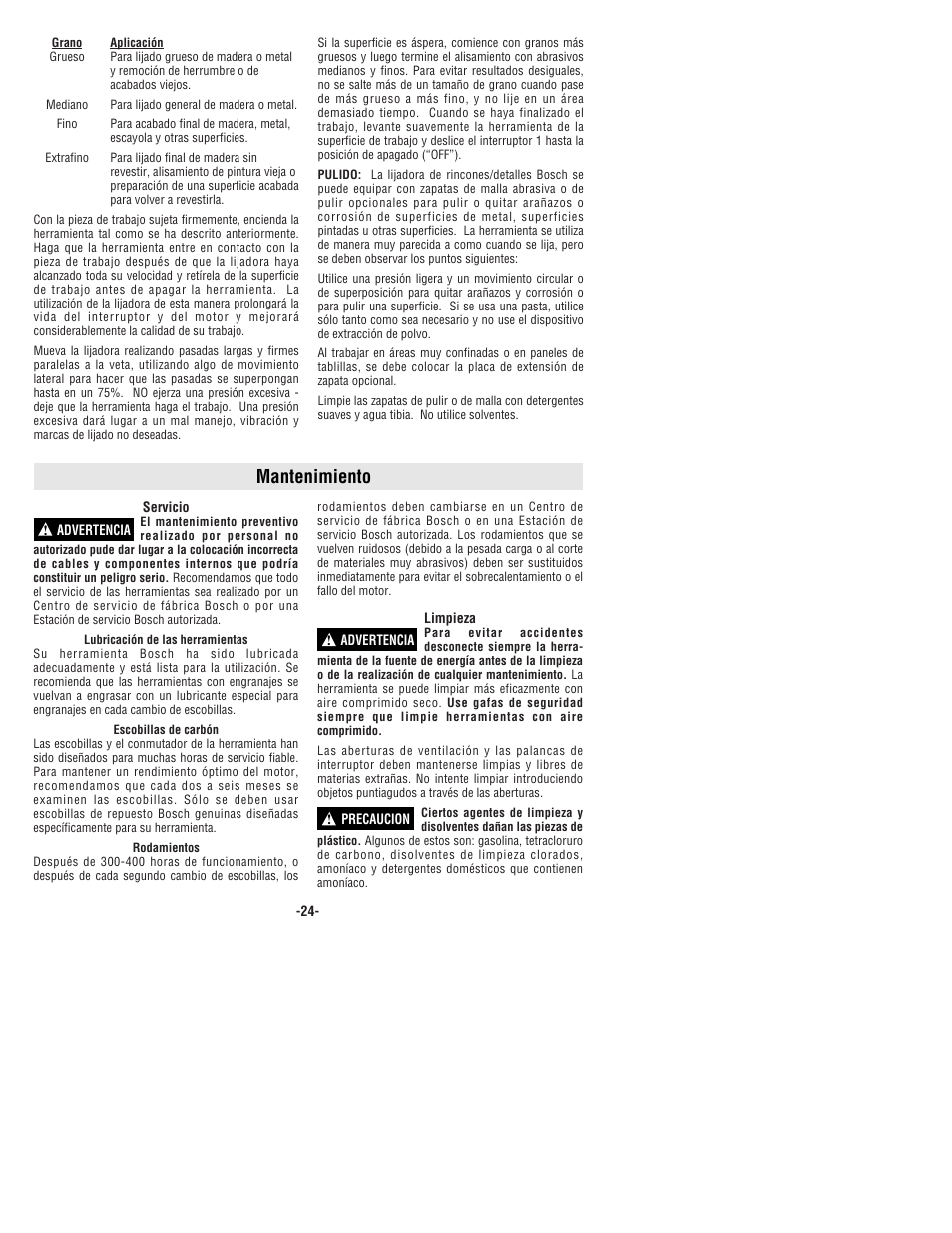 Mantenimiento | Bosch 1294VSK User Manual | Page 24 / 28