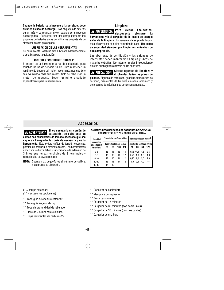 Accesorios | Bosch 53518 User Manual | Page 43 / 44