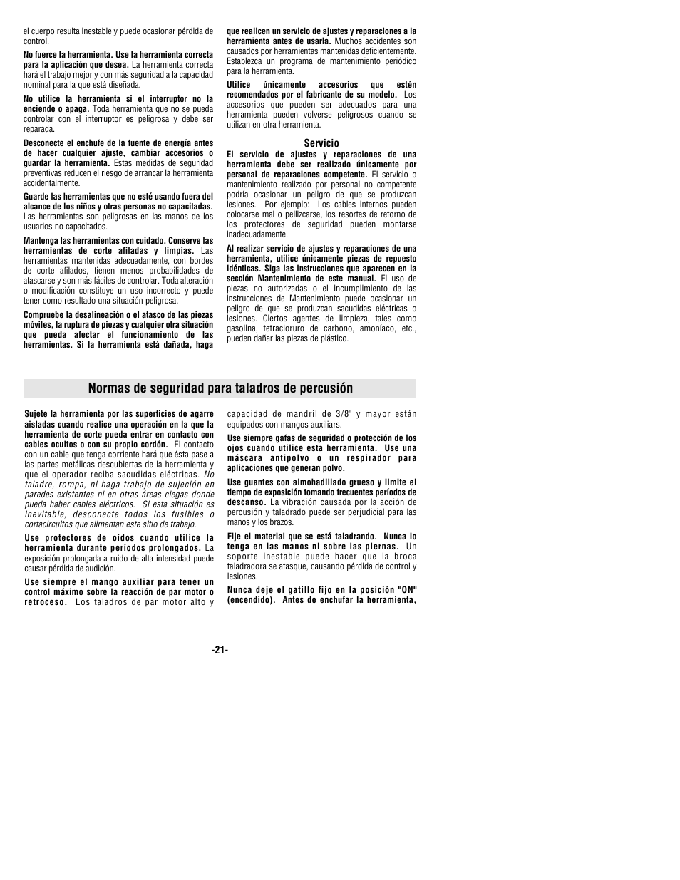 Normas de seguridad para taladros de percusión | Bosch 1194AVSR User Manual | Page 21 / 32