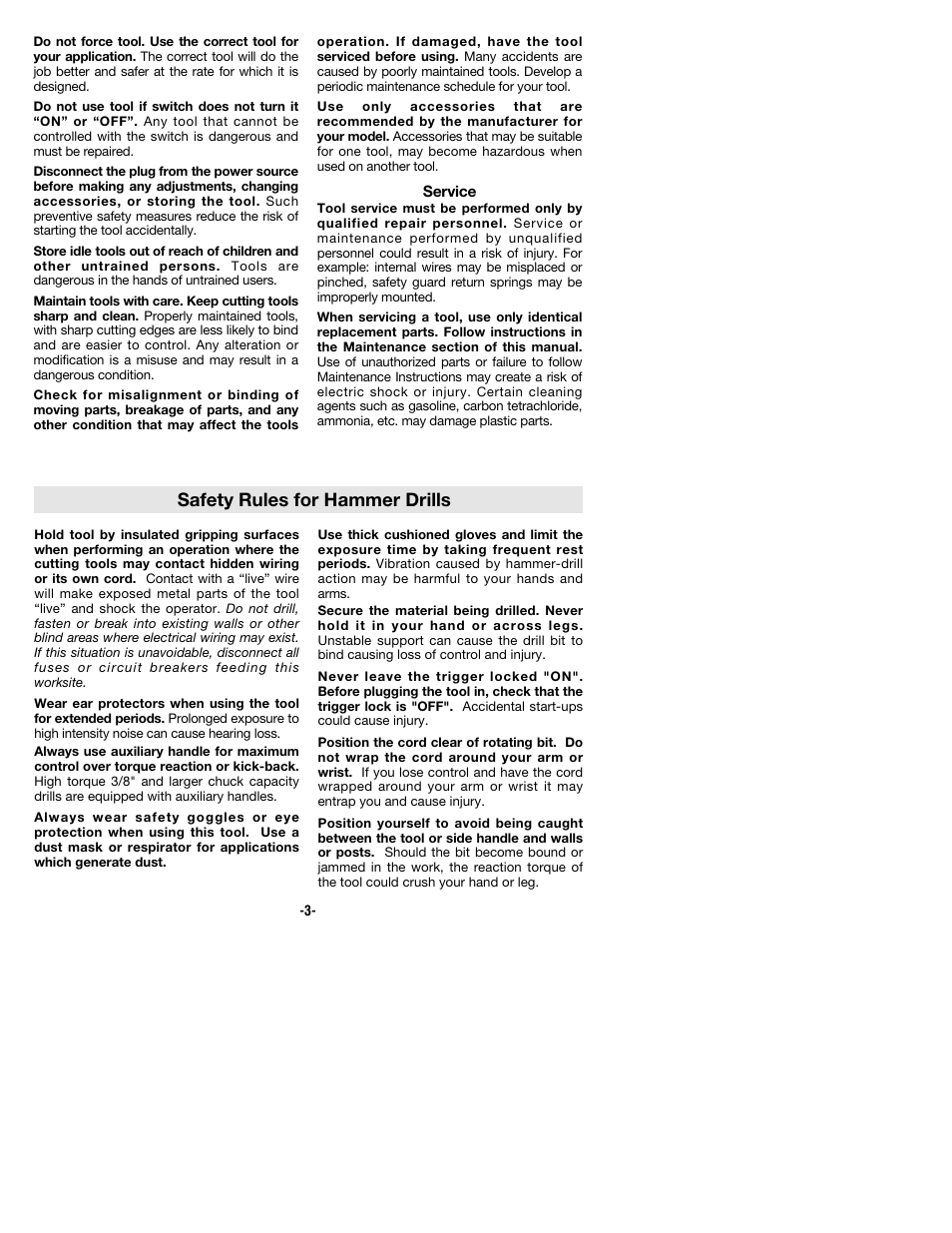 Safety rules for hammer drills | Bosch 1194AVSR User Manual | Page 3 / 32