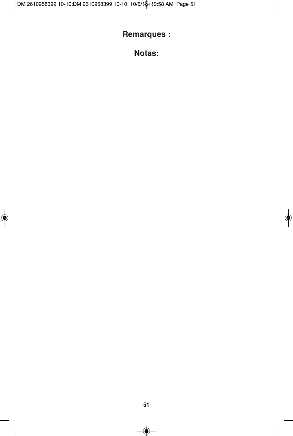 Remarques : notas | Bosch MX25E User Manual | Page 51 / 52
