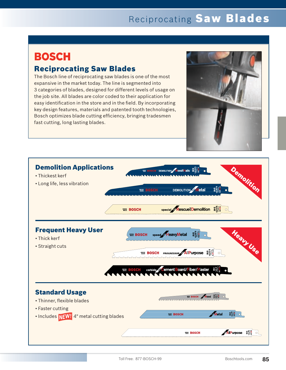 Saw blades, Reciprocating, Reciprocating saw blades | Bosch 4100DG-09 User Manual | Page 33 / 52