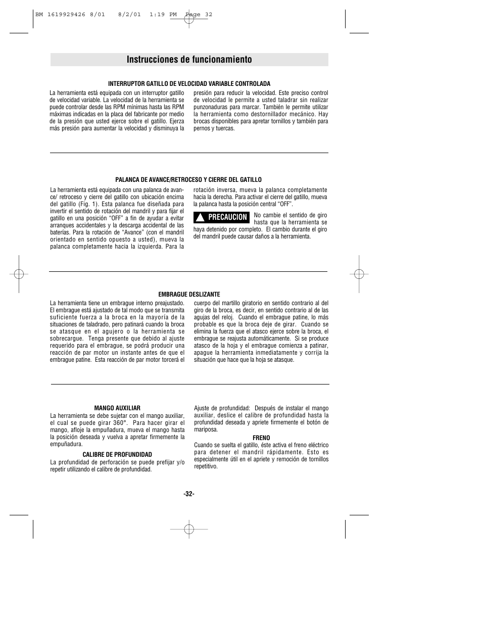 Instrucciones de funcionamiento | Bosch cordless hammer User Manual | Page 32 / 40