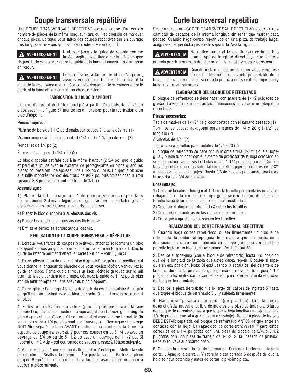 Coupe transversale répétitive, Corte transversal repetitivo | Bosch 4100DG User Manual | Page 69 / 88