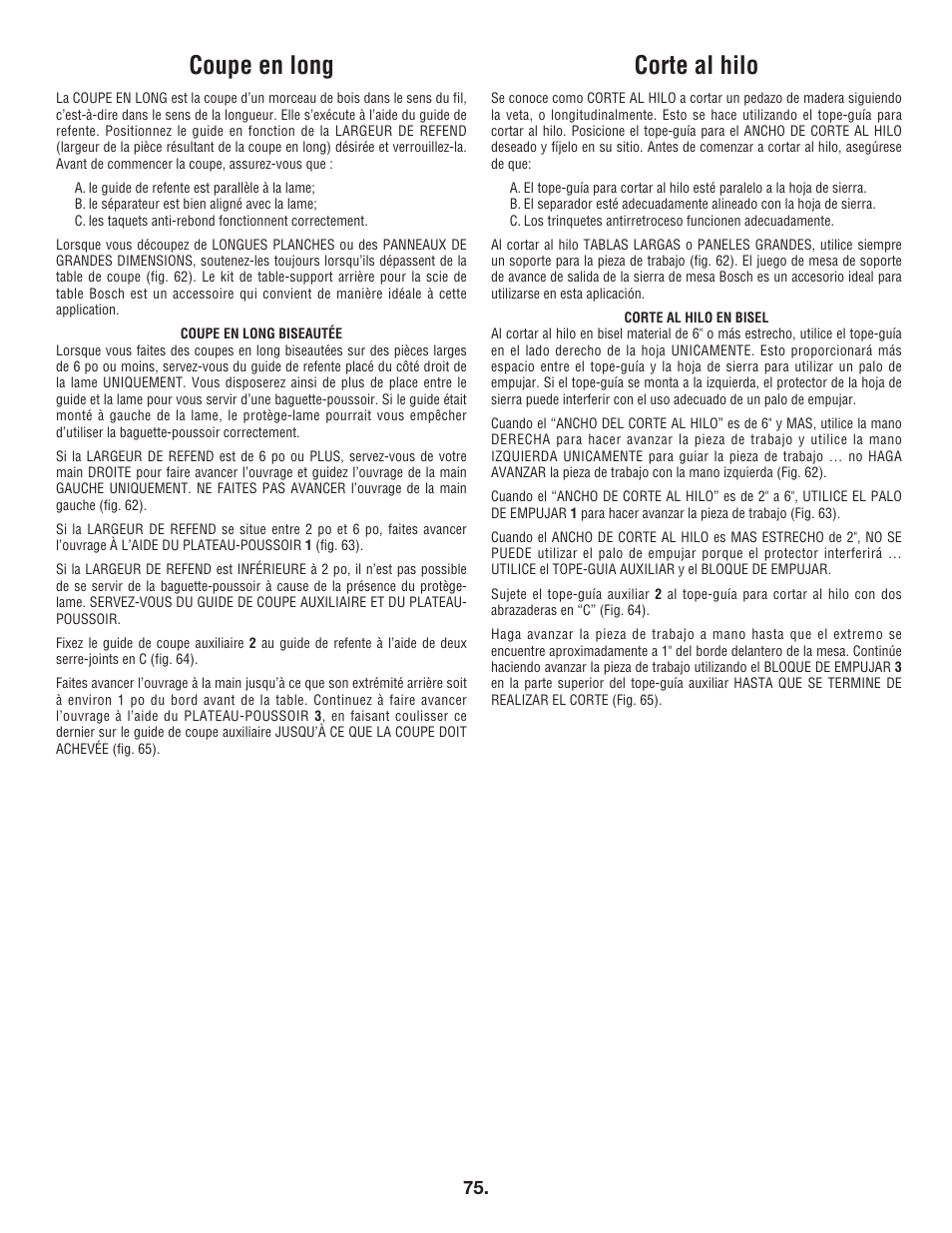 Coupe en long, Corte al hilo | Bosch 4100DG User Manual | Page 75 / 88