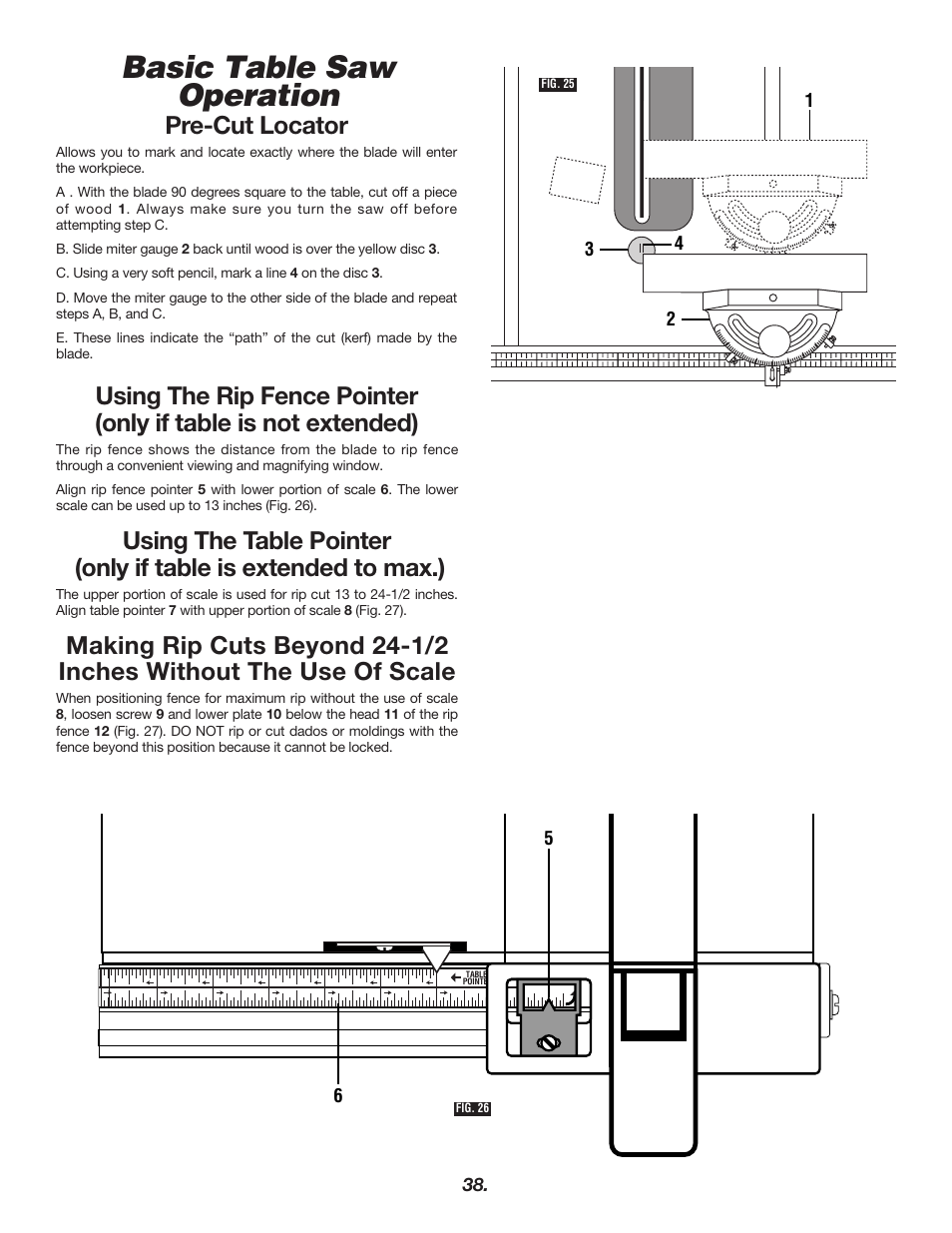 Basic table saw operation, Pre-cut locator | Bosch 4000 User Manual | Page 38 / 68