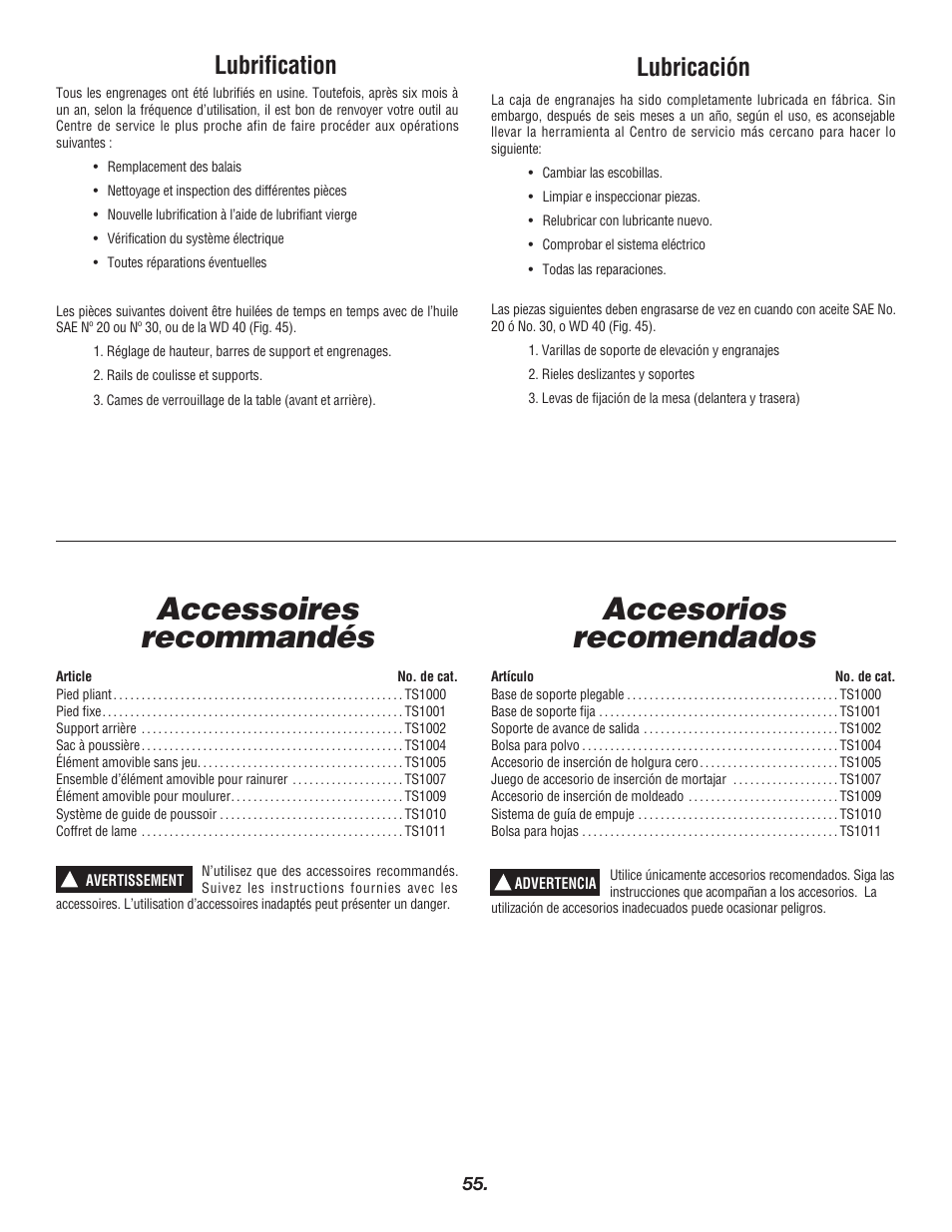 Accesorios recomendados, Accessoires recommandés, Lubricación | Lubrification | Bosch 4000 User Manual | Page 55 / 68