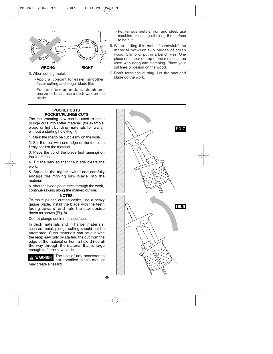Warning | Bosch RS5 User Manual | Page 9 / 32