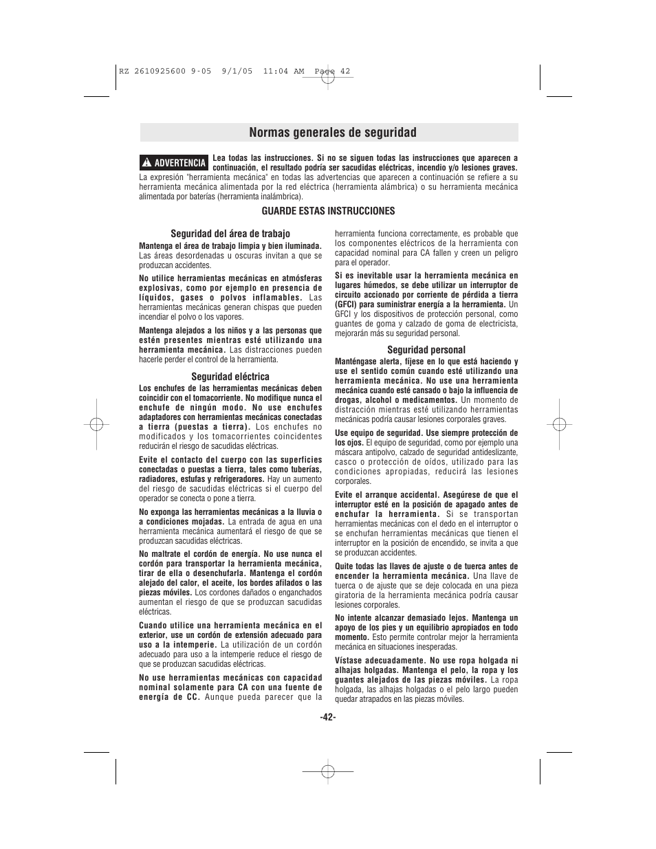 Normas generales de seguridad | Bosch ROTOZIP RZ18V User Manual | Page 42 / 64