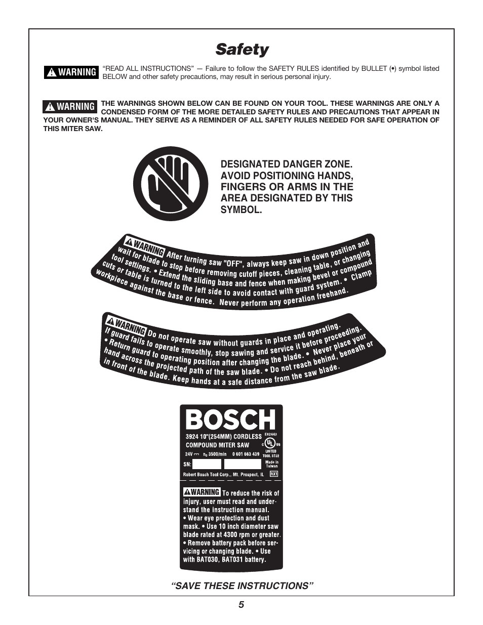 Safety | Bosch 3924B-24 User Manual | Page 5 / 88