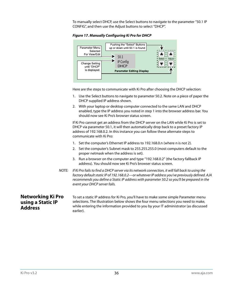 Networking ki pro using a static ip address | AJA Ki Pro User Manual | Page 36 / 110