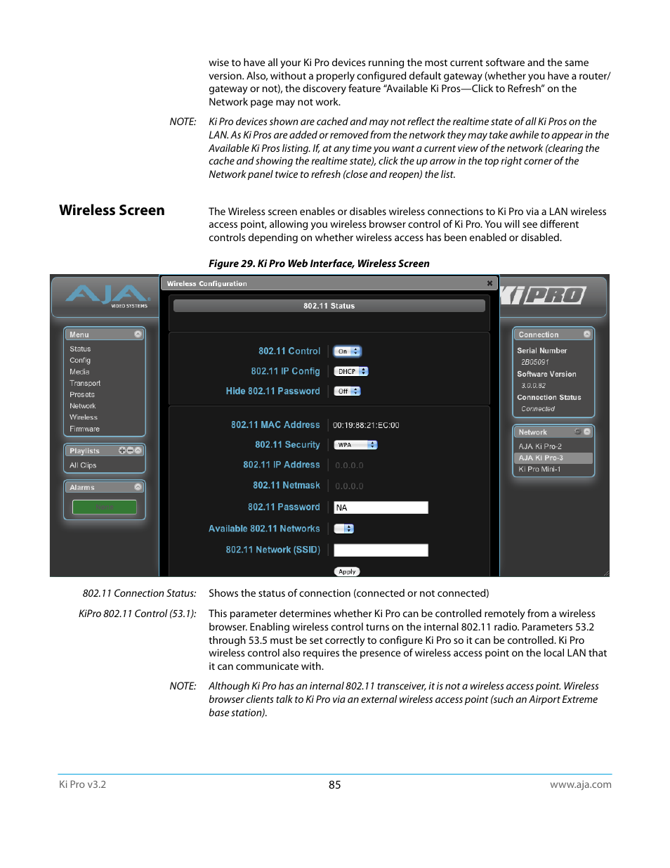 Wireless screen | AJA Ki Pro User Manual | Page 85 / 110