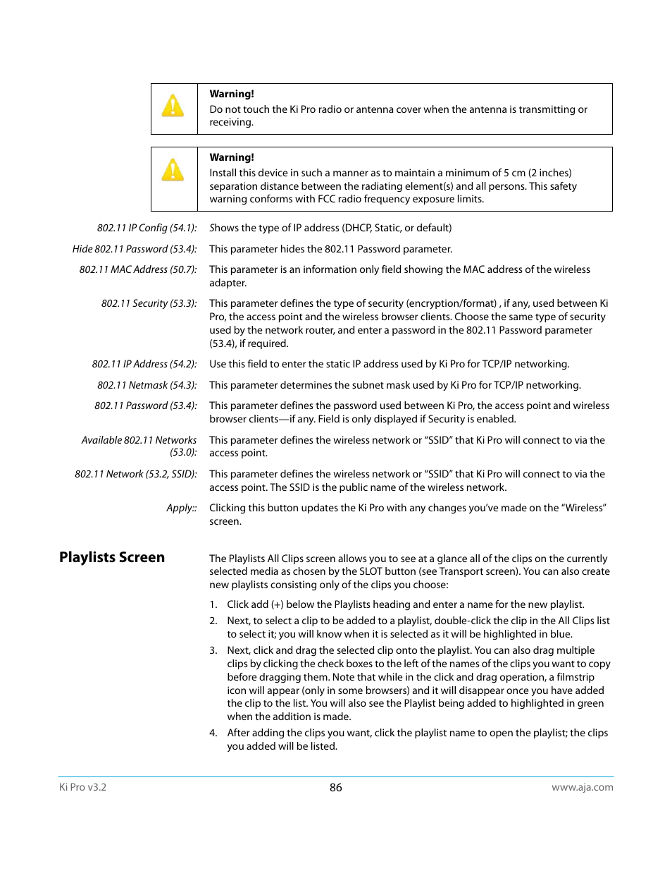 Playlists screen | AJA Ki Pro User Manual | Page 86 / 110