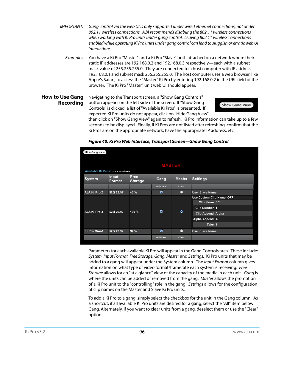 How to use gang recording | AJA Ki Pro User Manual | Page 96 / 110