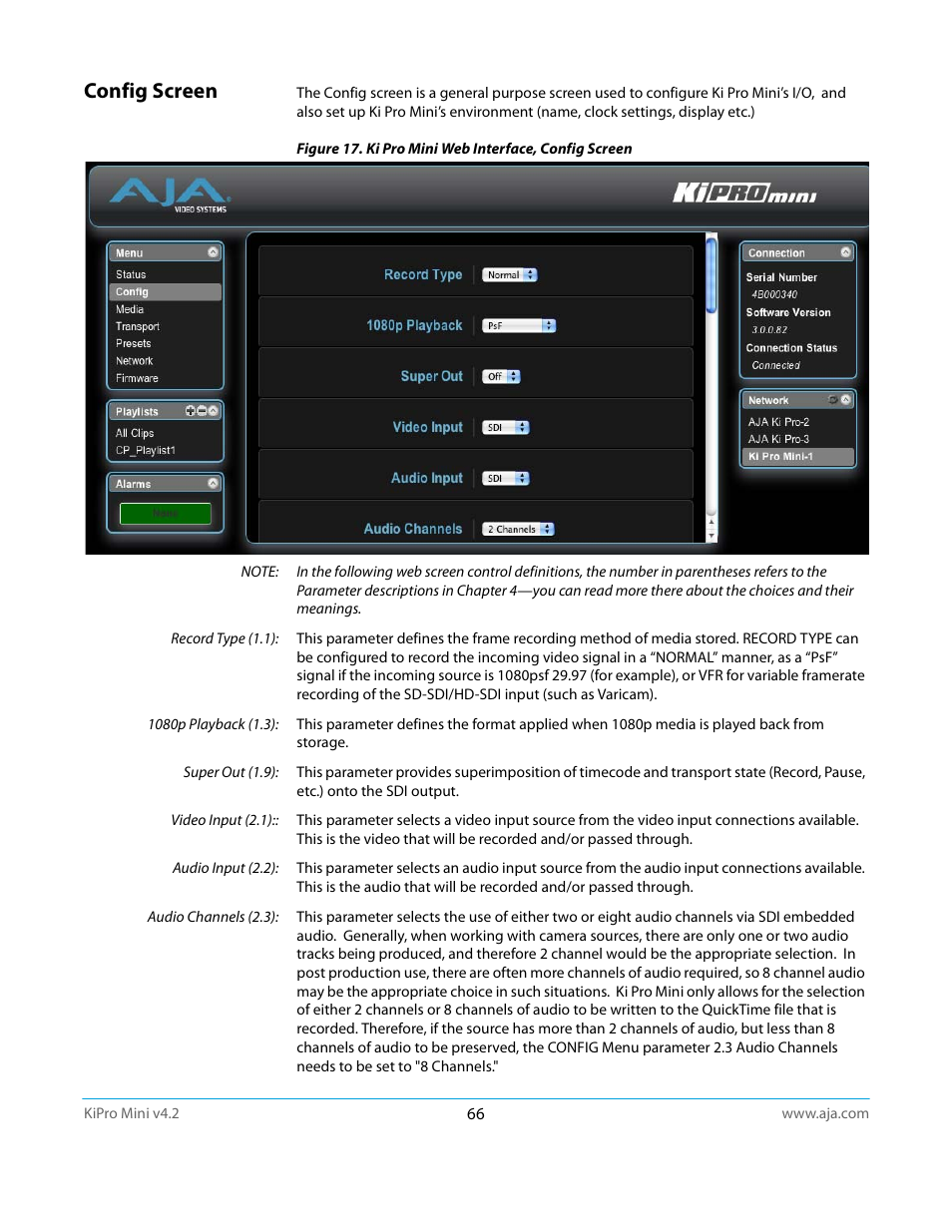 Config screen | AJA Ki Pro Mini User Manual | Page 66 / 106