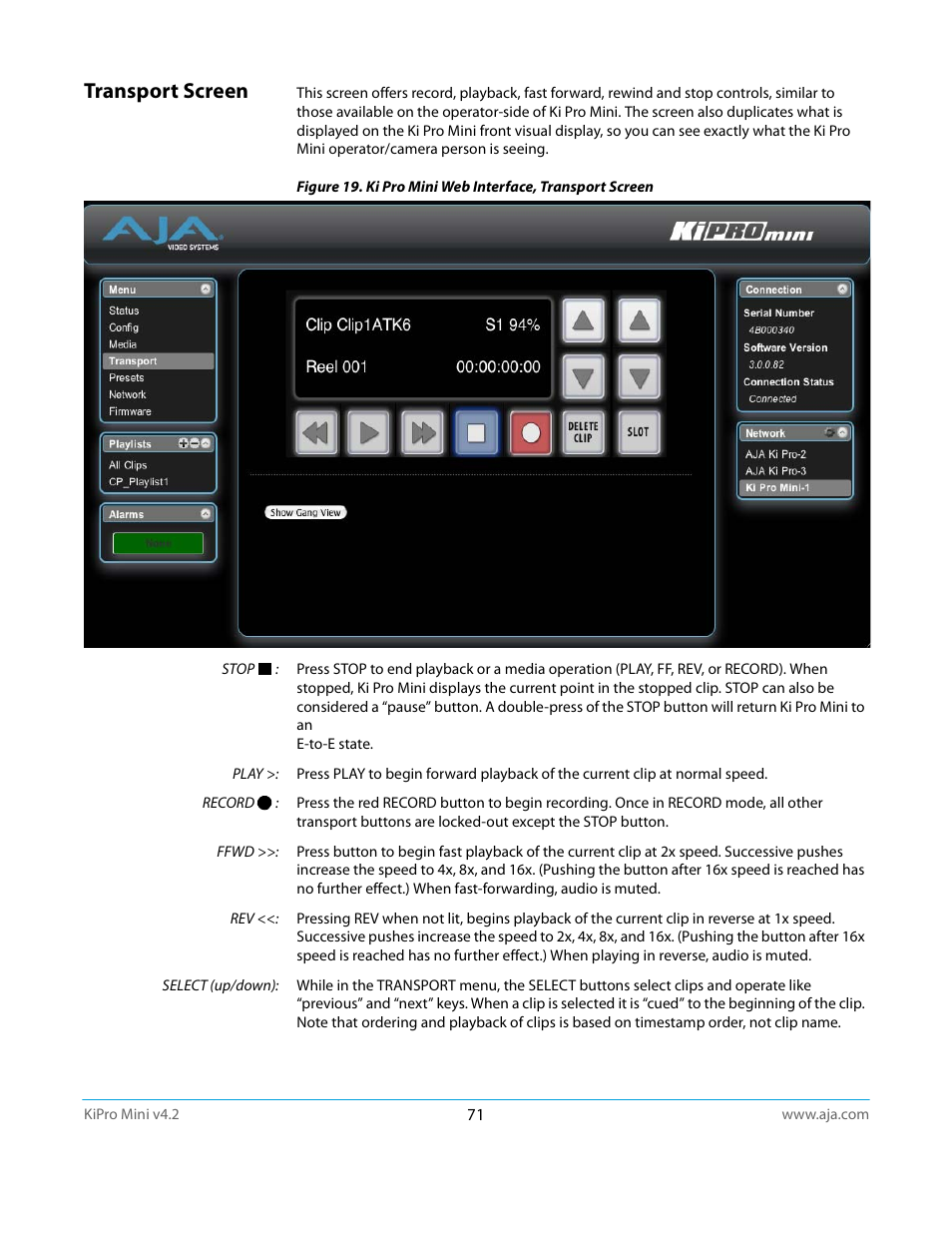 Transport screen | AJA Ki Pro Mini User Manual | Page 71 / 106