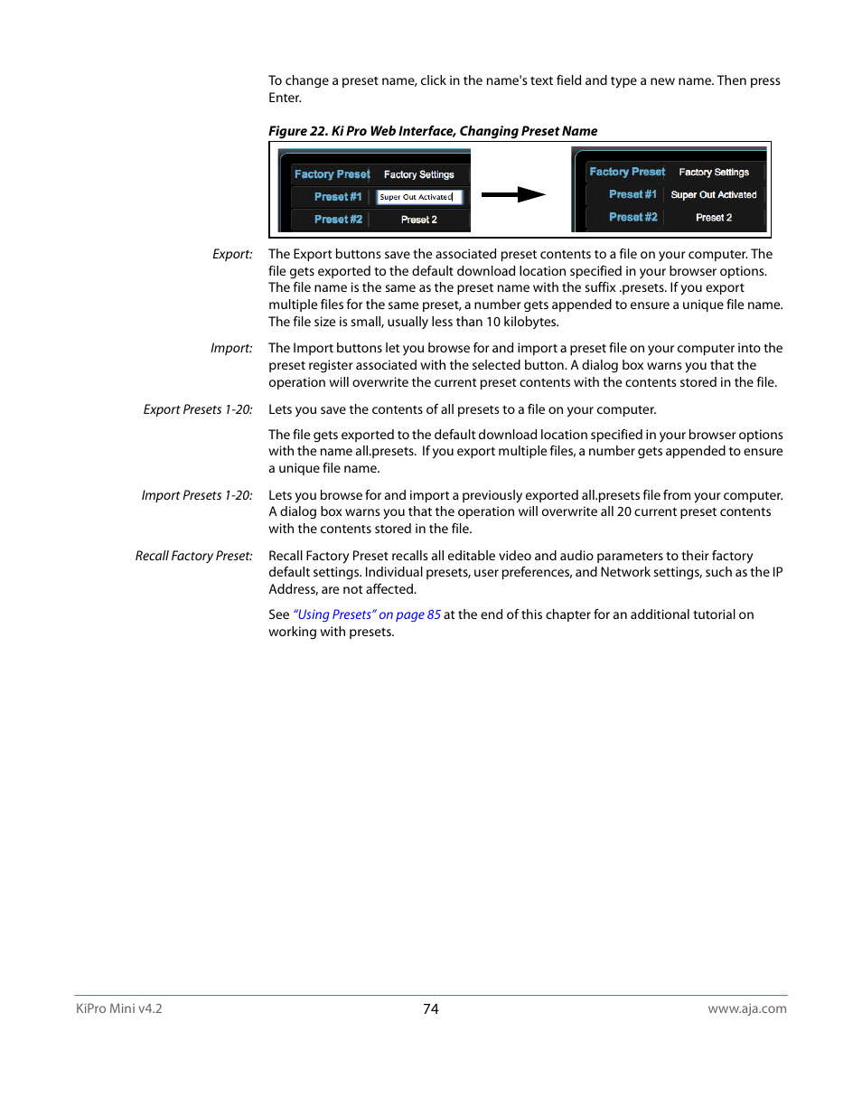 AJA Ki Pro Mini User Manual | Page 74 / 106