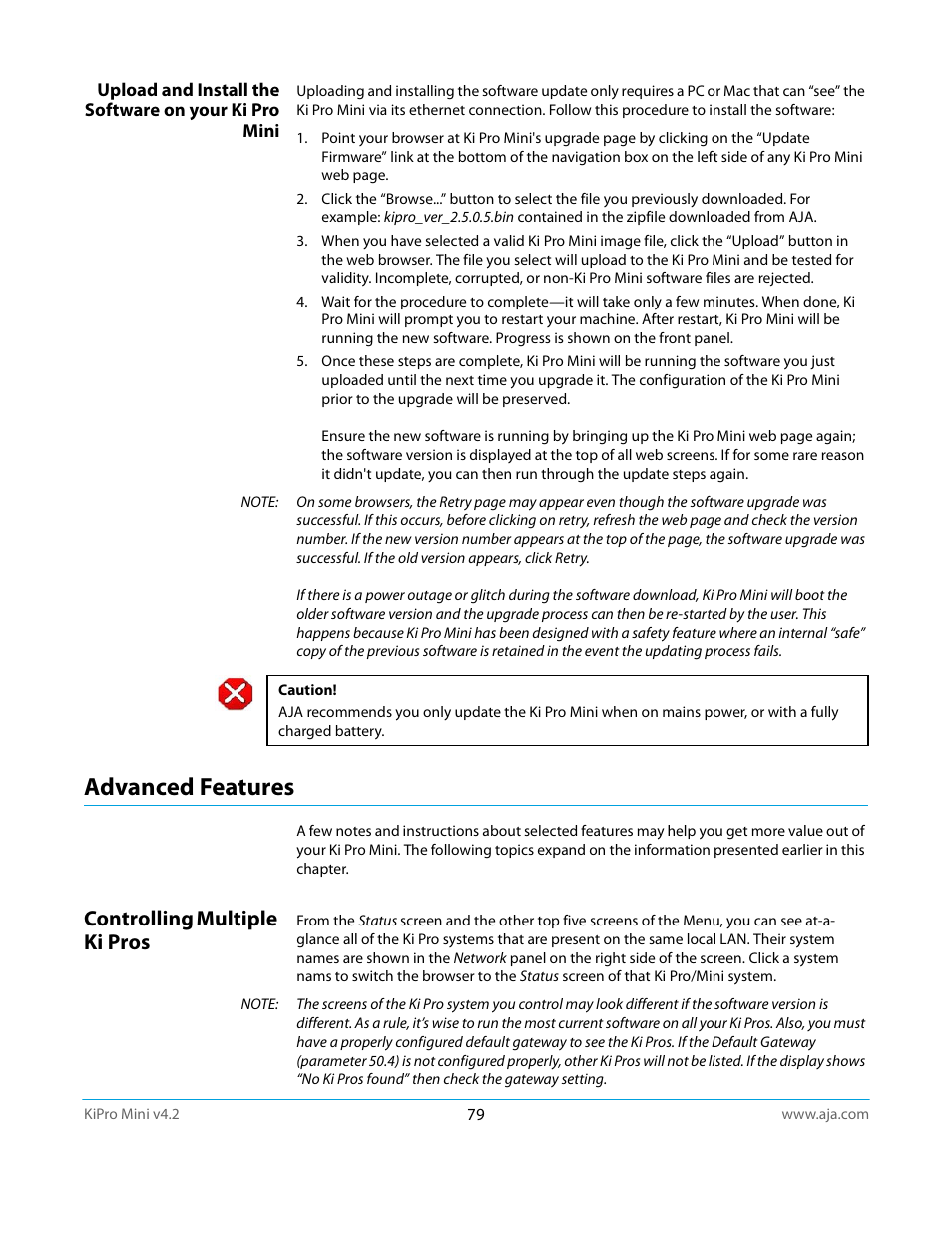 Advanced features, Controlling multiple ki pros | AJA Ki Pro Mini User Manual | Page 79 / 106