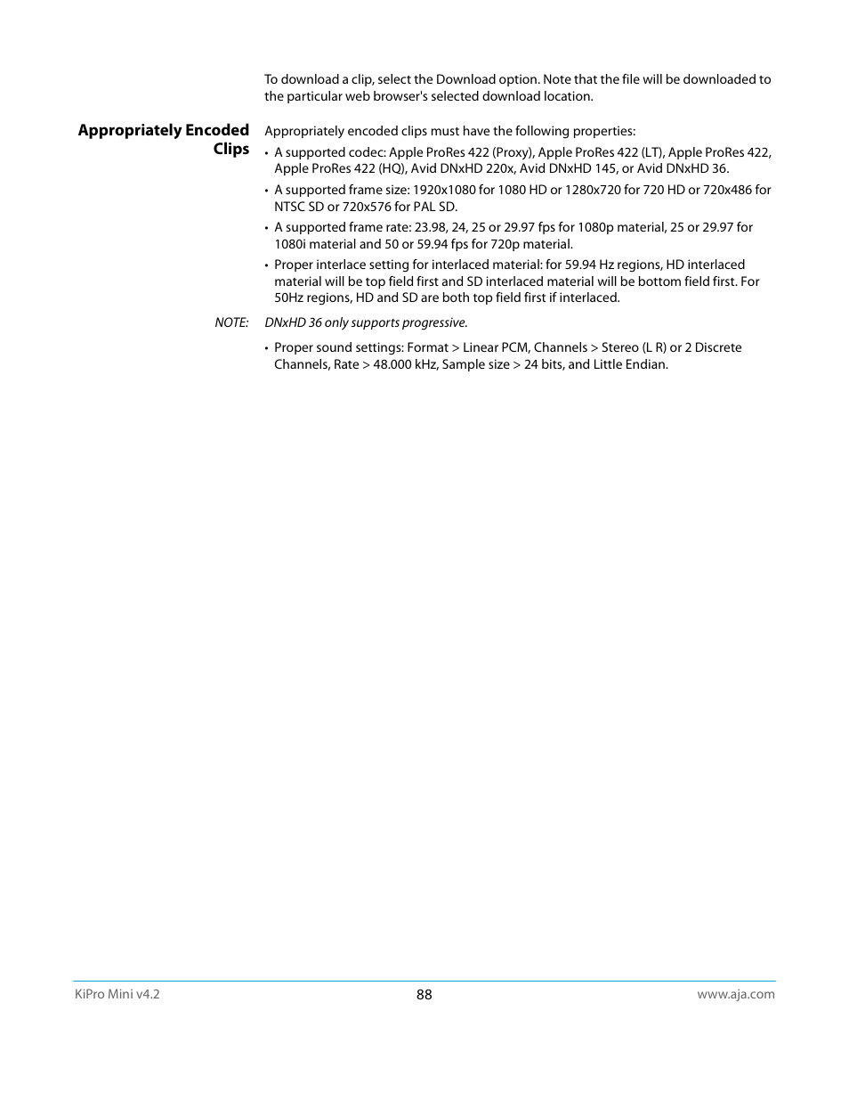 Appropriately encoded clips | AJA Ki Pro Mini User Manual | Page 88 / 106