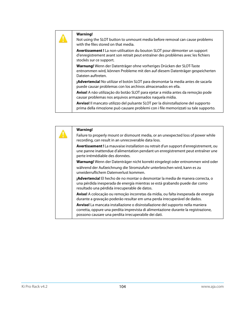 AJA Ki Pro Rack User Manual | Page 104 / 111