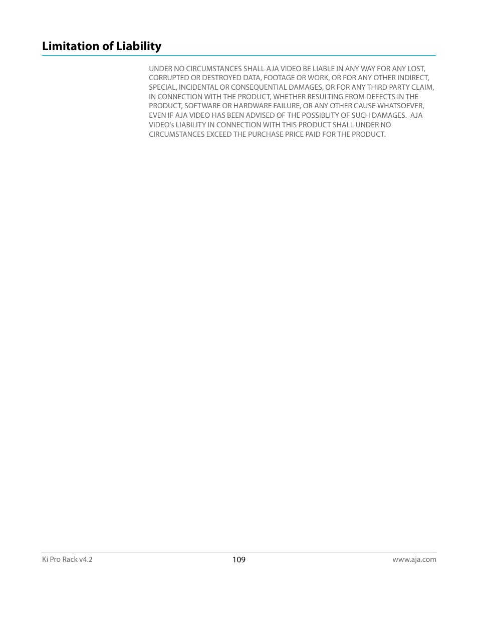 Limitation of liability | AJA Ki Pro Rack User Manual | Page 109 / 111