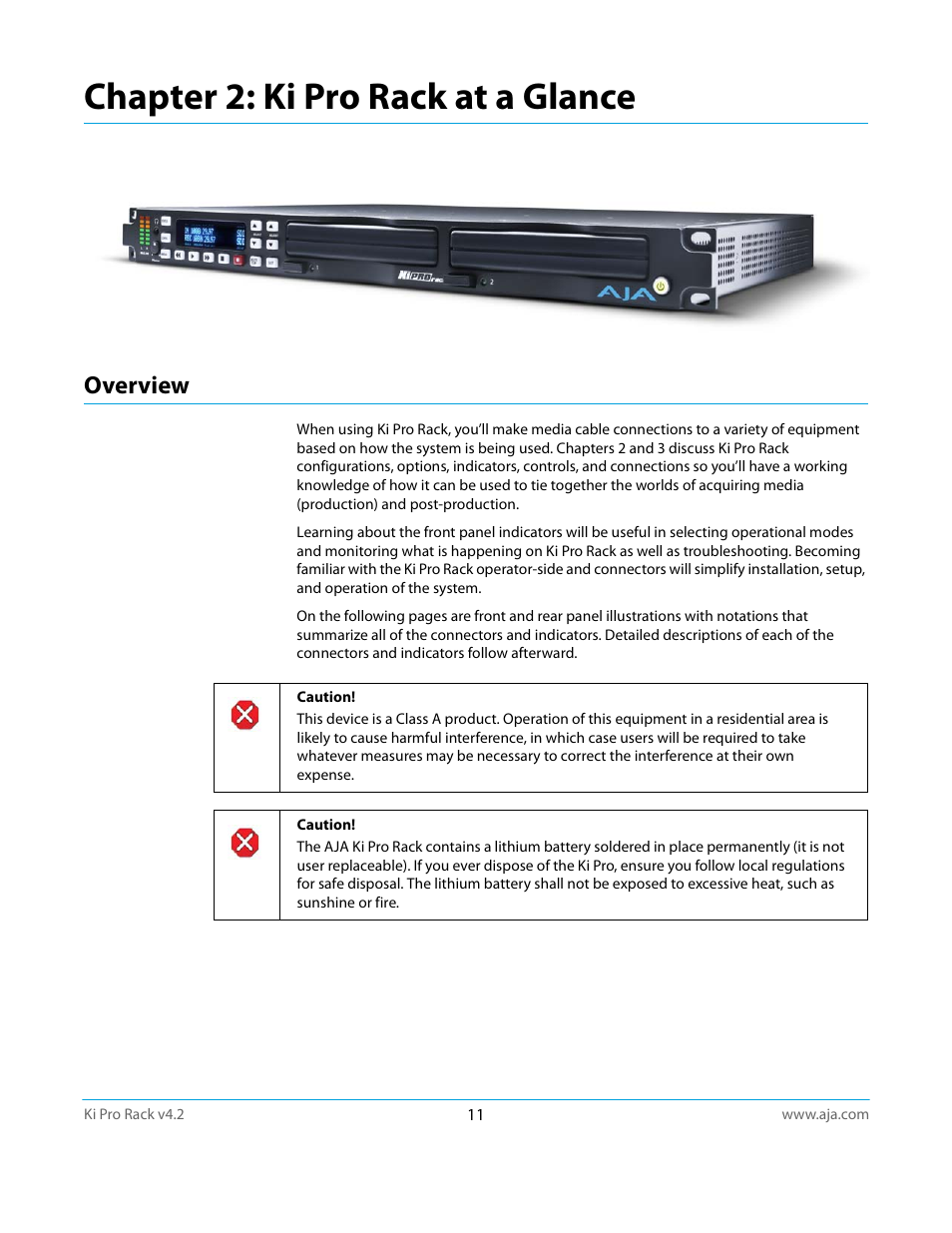 Overview, Chapter 2: ki pro rack at a glance | AJA Ki Pro Rack User Manual | Page 11 / 111