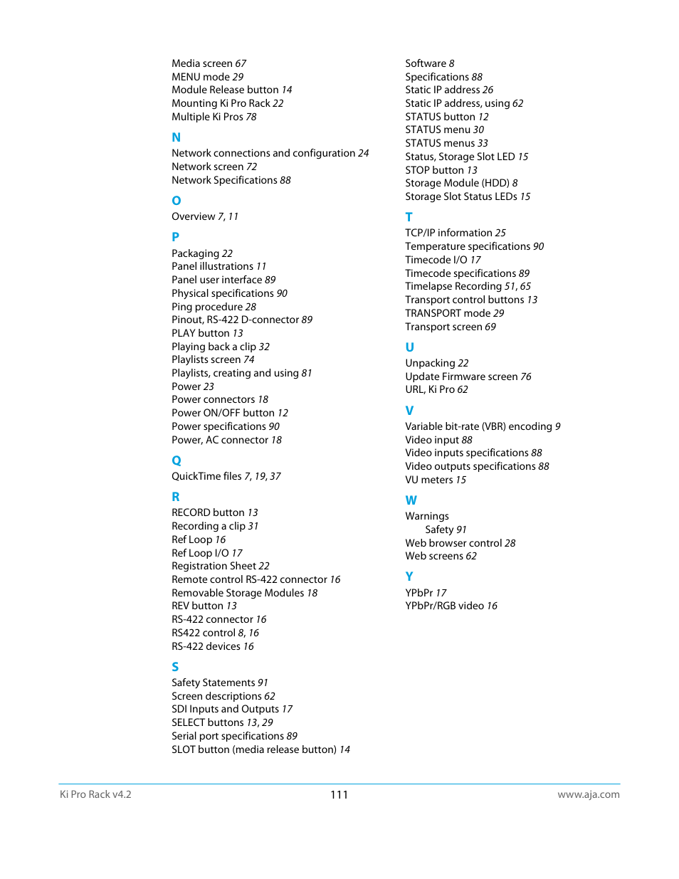 AJA Ki Pro Rack User Manual | Page 111 / 111