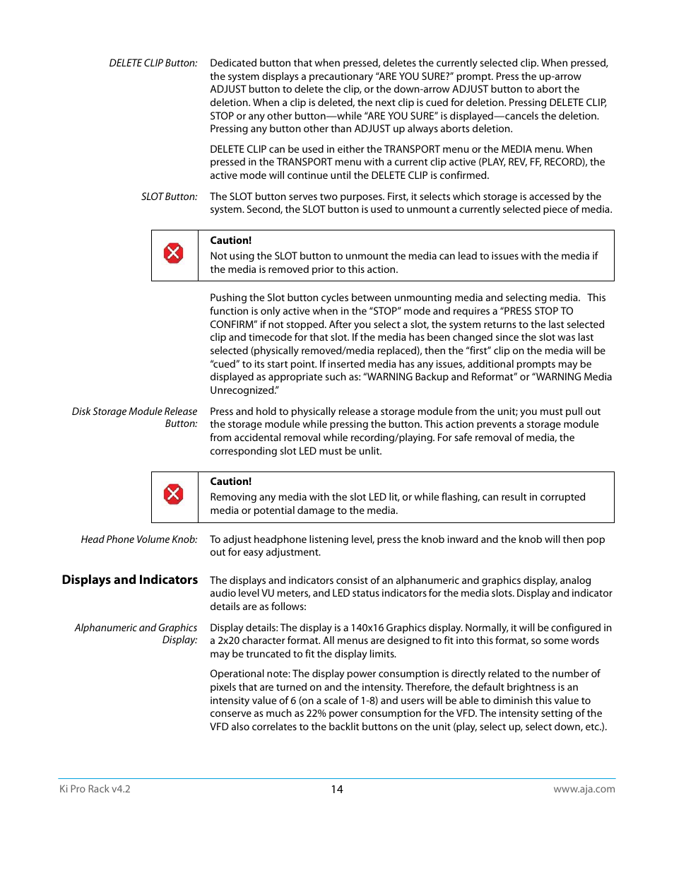 Displays and indicators | AJA Ki Pro Rack User Manual | Page 14 / 111