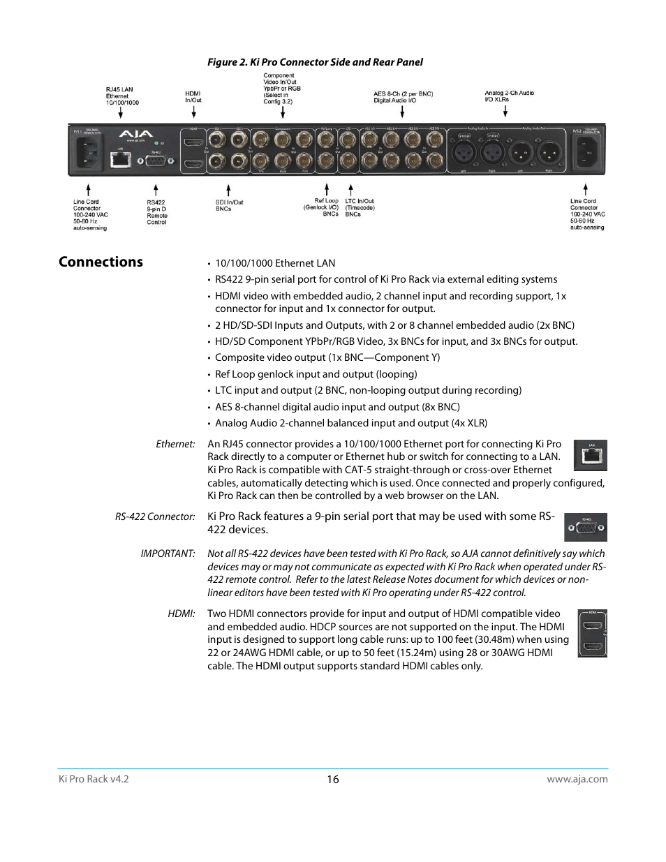Connections | AJA Ki Pro Rack User Manual | Page 16 / 111
