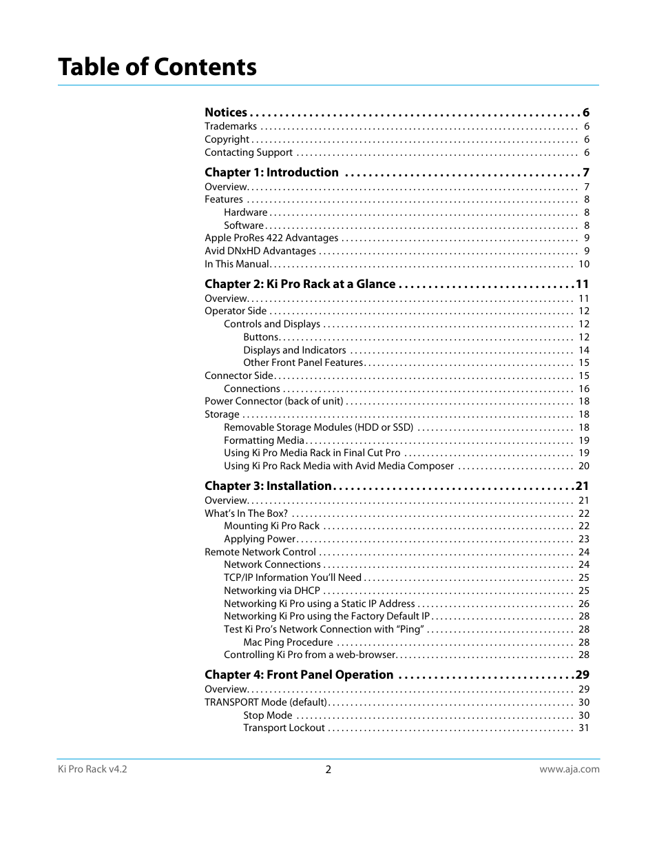 AJA Ki Pro Rack User Manual | Page 2 / 111