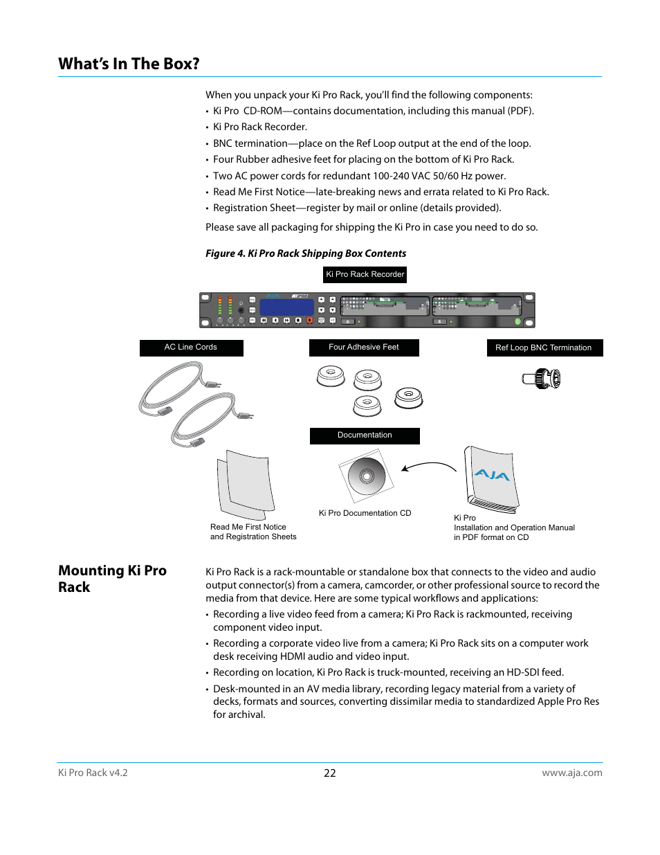 What’s in the box, Mounting ki pro rack | AJA Ki Pro Rack User Manual | Page 22 / 111