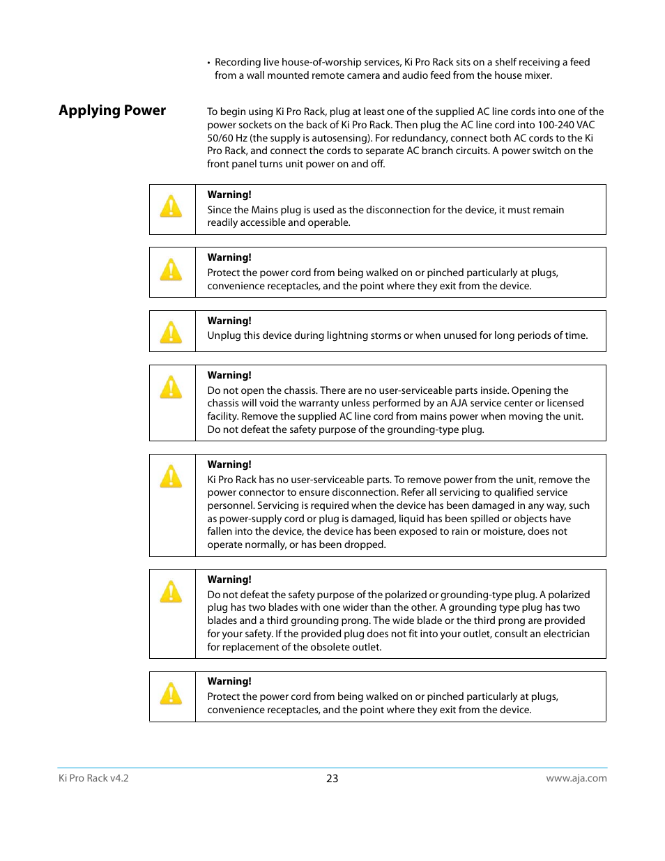 Applying power | AJA Ki Pro Rack User Manual | Page 23 / 111